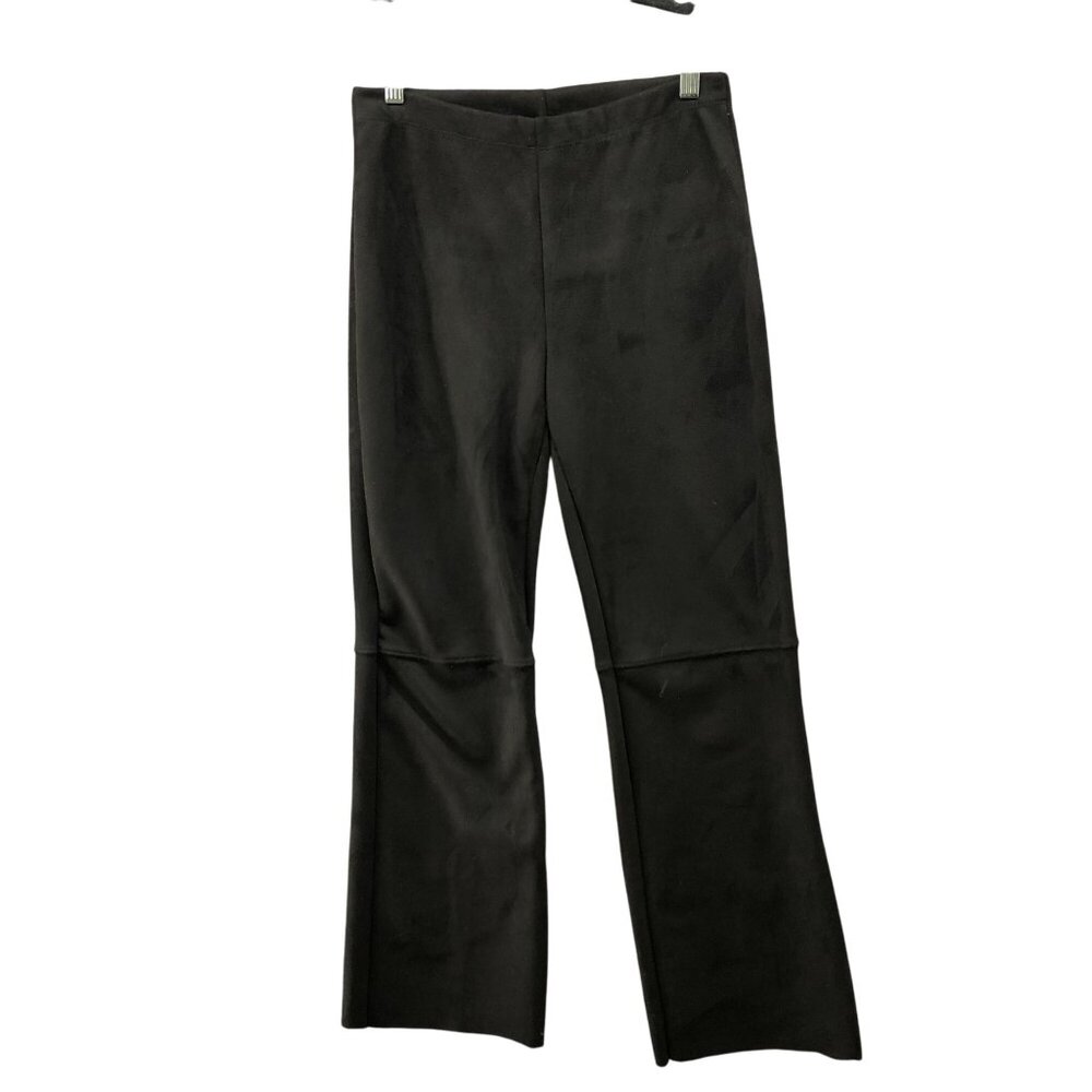 H&M Faux Suede Flare Pants Womens S Black Pull On 10''‎ Rise Stretch Hippie